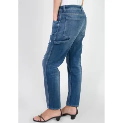 Jeans loose, large 400/60 girlfriend taille haute, longueur 34 bleu en coton Ruth