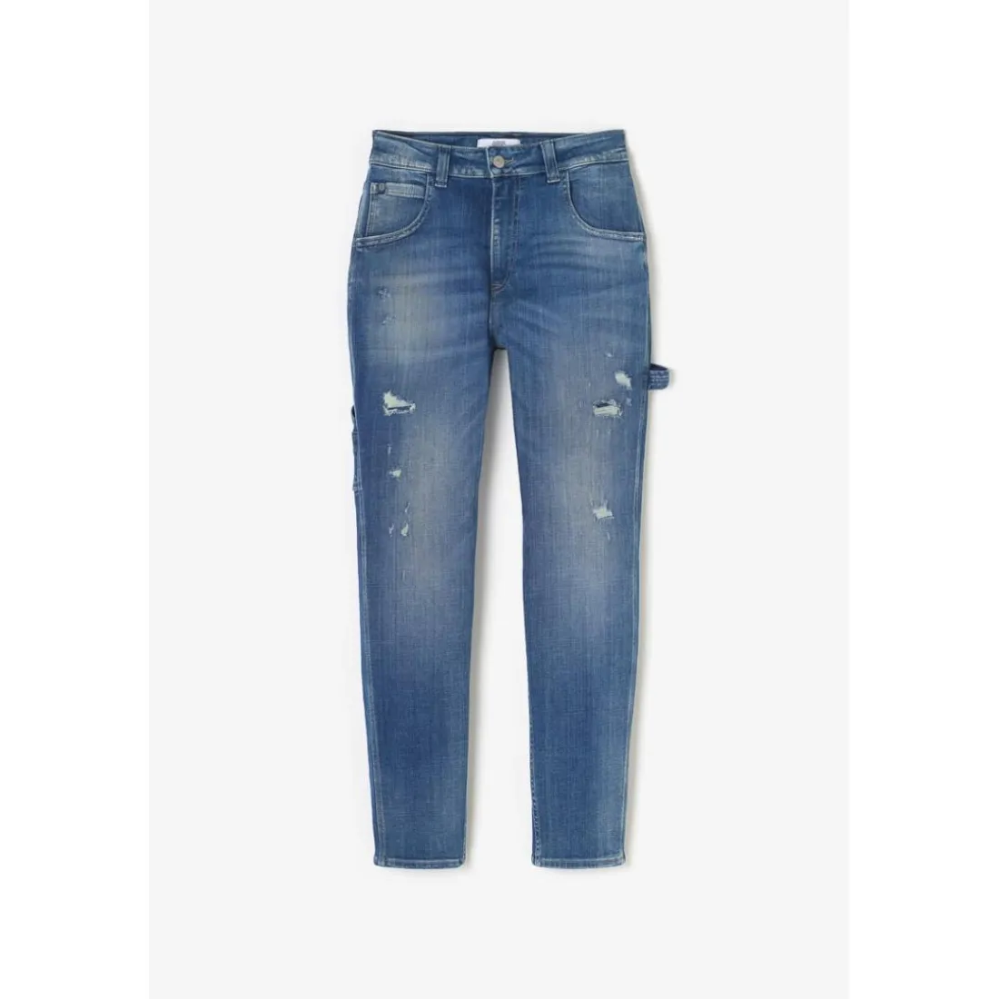 Jeans loose, large 400/60 girlfriend taille haute, longueur 34 bleu en coton Ruth