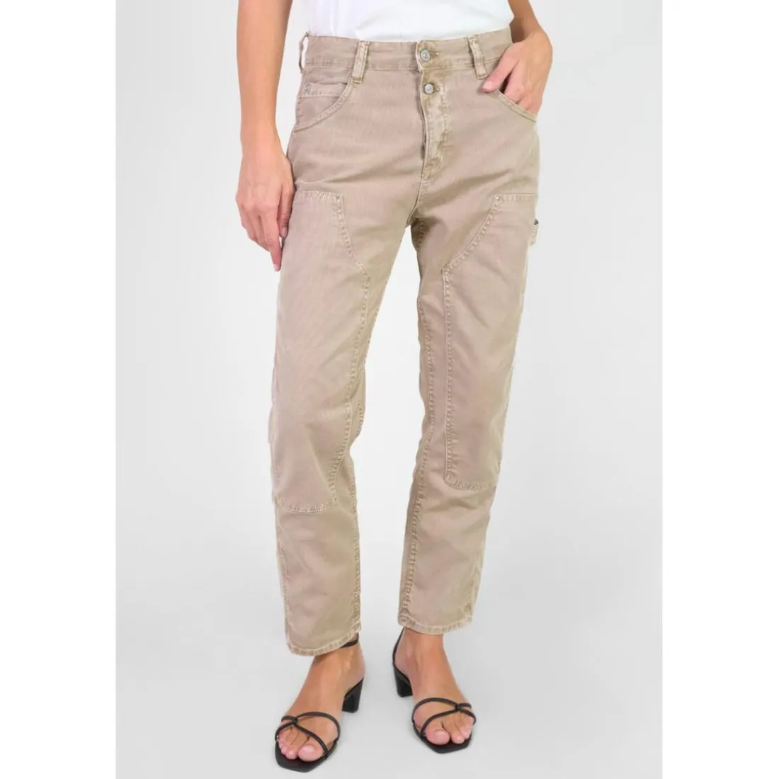 Jeans loose, large 400/60 girlfriend taille haute, 7/8ème beige Tia