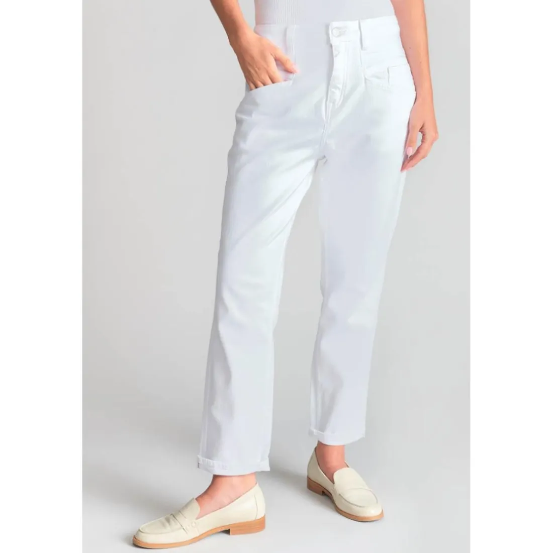 Jeans loose, large 400/60, longueur 34 blanc Dee en coton