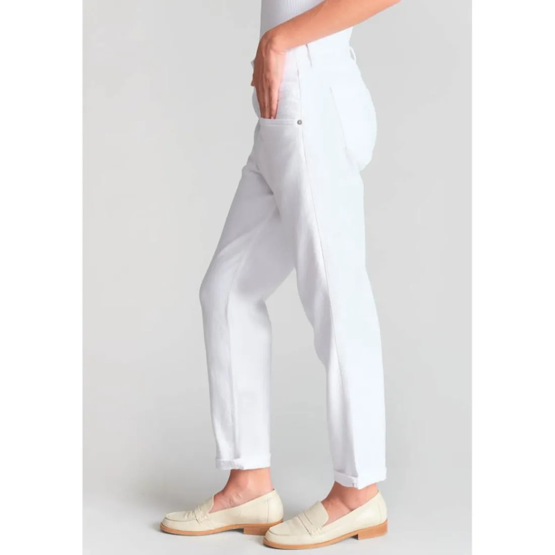 Jeans loose, large 400/60, longueur 34 blanc Dee en coton