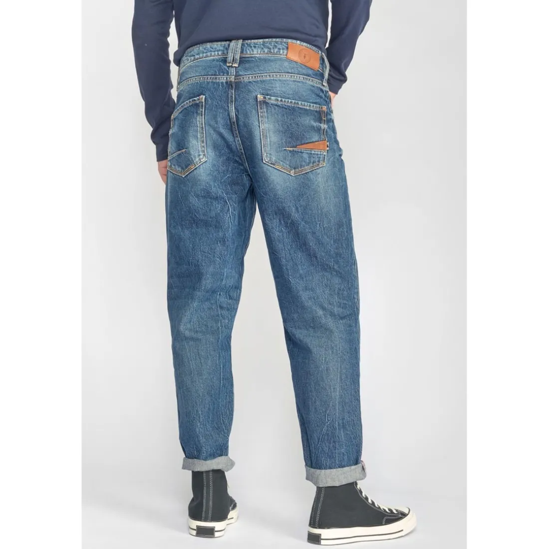 Jeans loose, large 1998, 7/8ème bleu en coton Luca