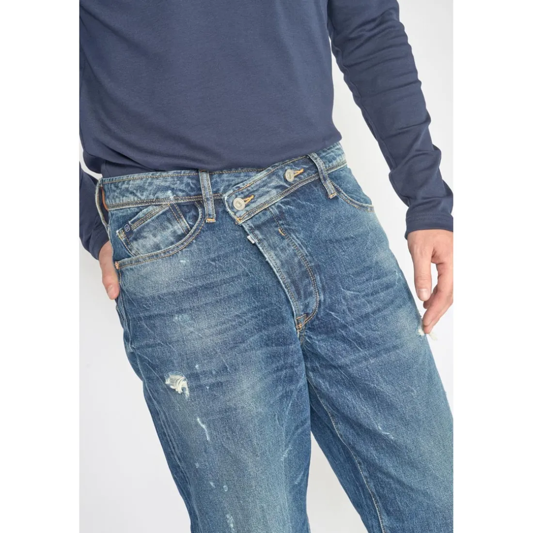 Jeans loose, large 1998, 7/8ème bleu en coton Luca