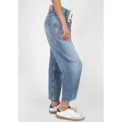 Jeans loose, large balloon taille haute, longueur 34 bleu en coton Rhea