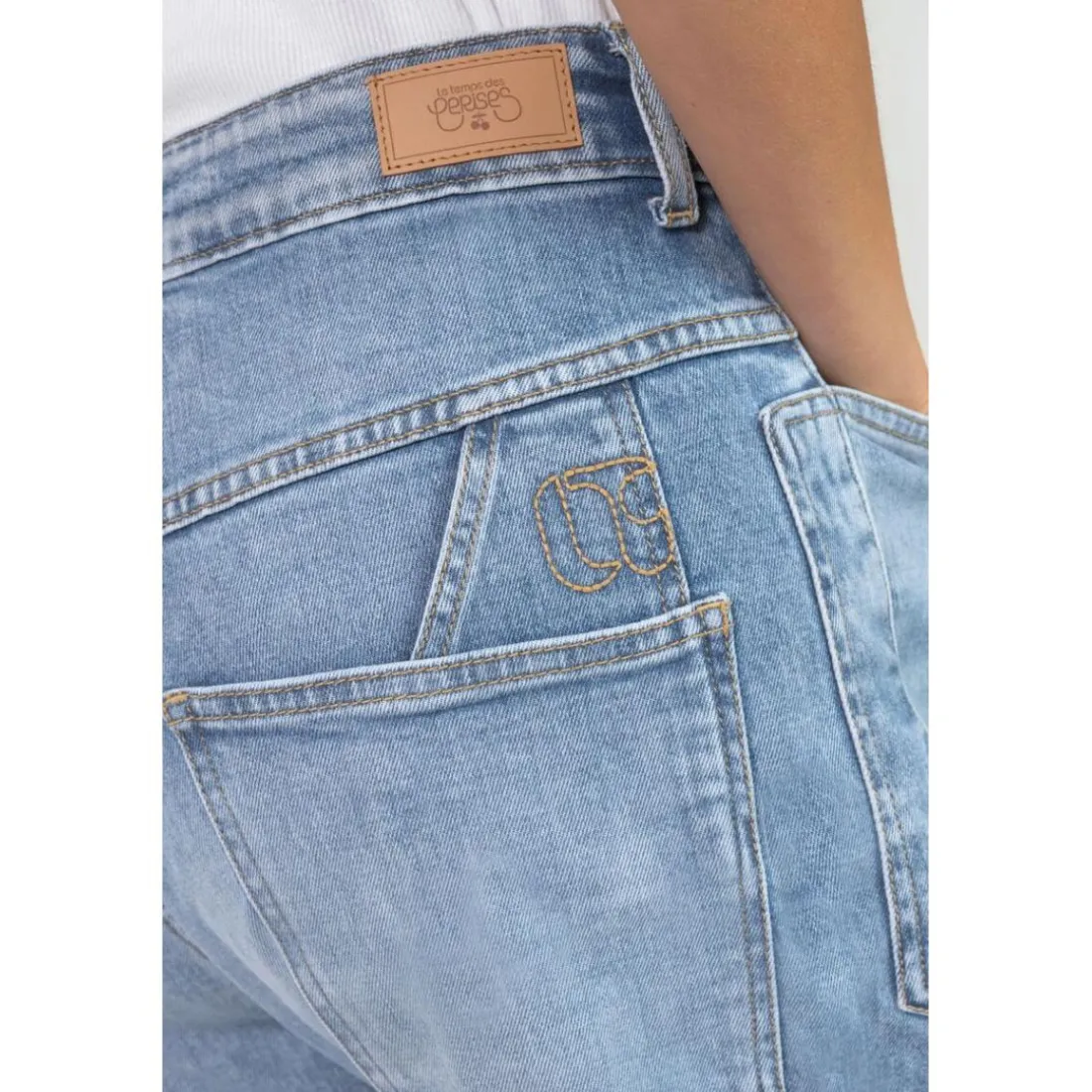 Jeans loose, large balloon taille haute, longueur 34 bleu en coton Rhea