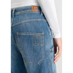 Jeans loose, large balloon taille haute, longueur 34 bleu en coton Elsie