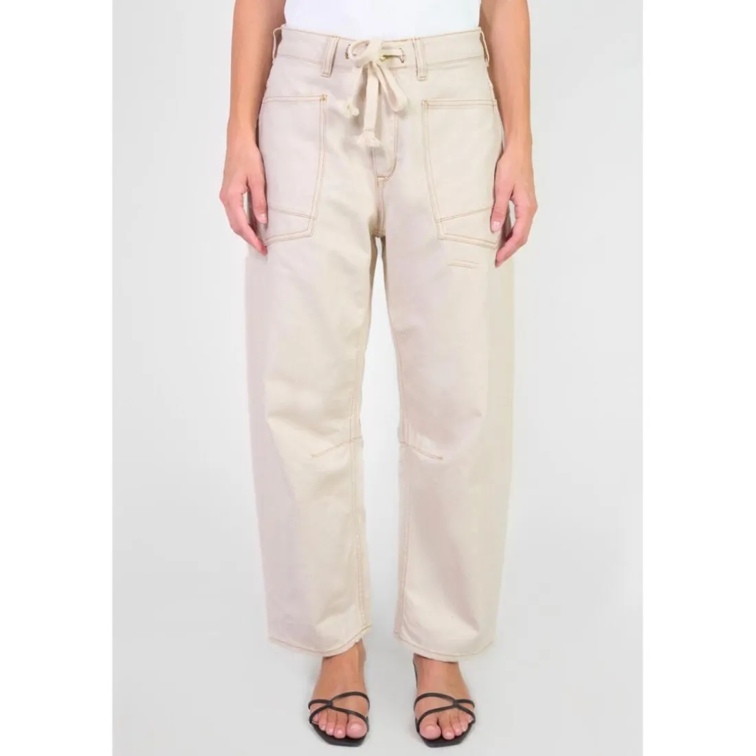 Jeans loose, large balloon taille haute, longueur 34 blanc Luna