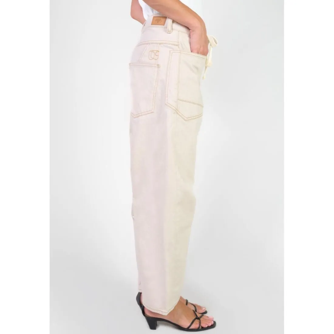 Jeans loose, large balloon taille haute, longueur 34 blanc Luna