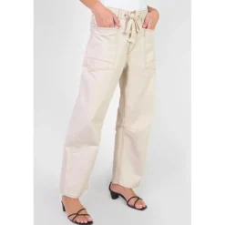 Jeans loose, large balloon taille haute, longueur 34 blanc Luna