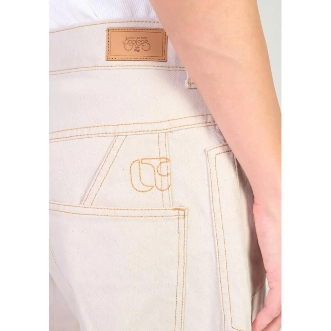 Jeans loose, large balloon taille haute, longueur 34 blanc Luna