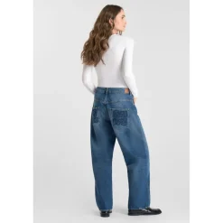 Jeans loose, large balloon taille haute, longueur 34 bleu en coton Nia