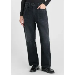 Jeans loose, large balloon taille haute, longueur 34 bleu en coton Alia