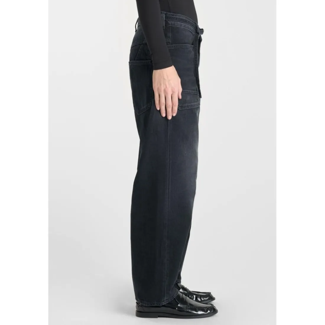 Jeans loose, large balloon taille haute, longueur 34 bleu en coton Alia