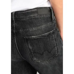 Jeans loose, large cosy, 7/8ème noir Meg en coton
