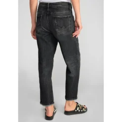 Jeans loose, large cosy, 7/8ème noir Meg en coton