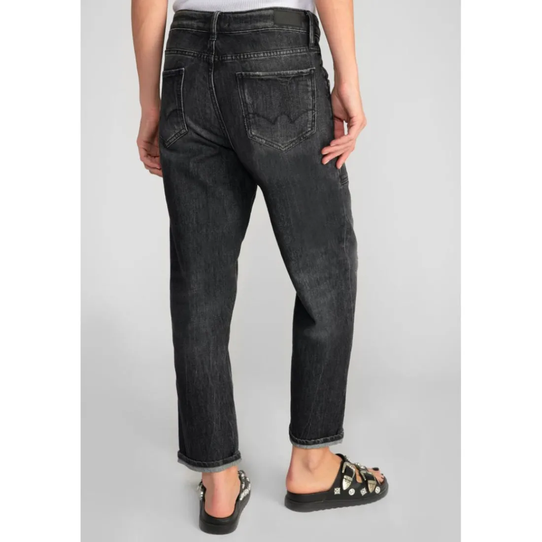 Jeans loose, large cosy, 7/8ème noir Meg en coton