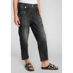 Jeans loose, large cosy, 7/8ème noir Meg en coton