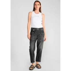 Jeans loose, large cosy, 7/8ème noir Meg en coton