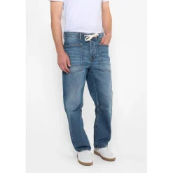 Jeans loose, large HOBO, longueur 34 bleu Van en coton