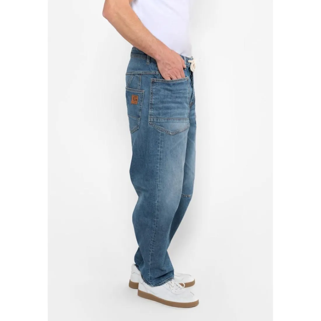 Jeans loose, large HOBO, longueur 34 bleu Van en coton