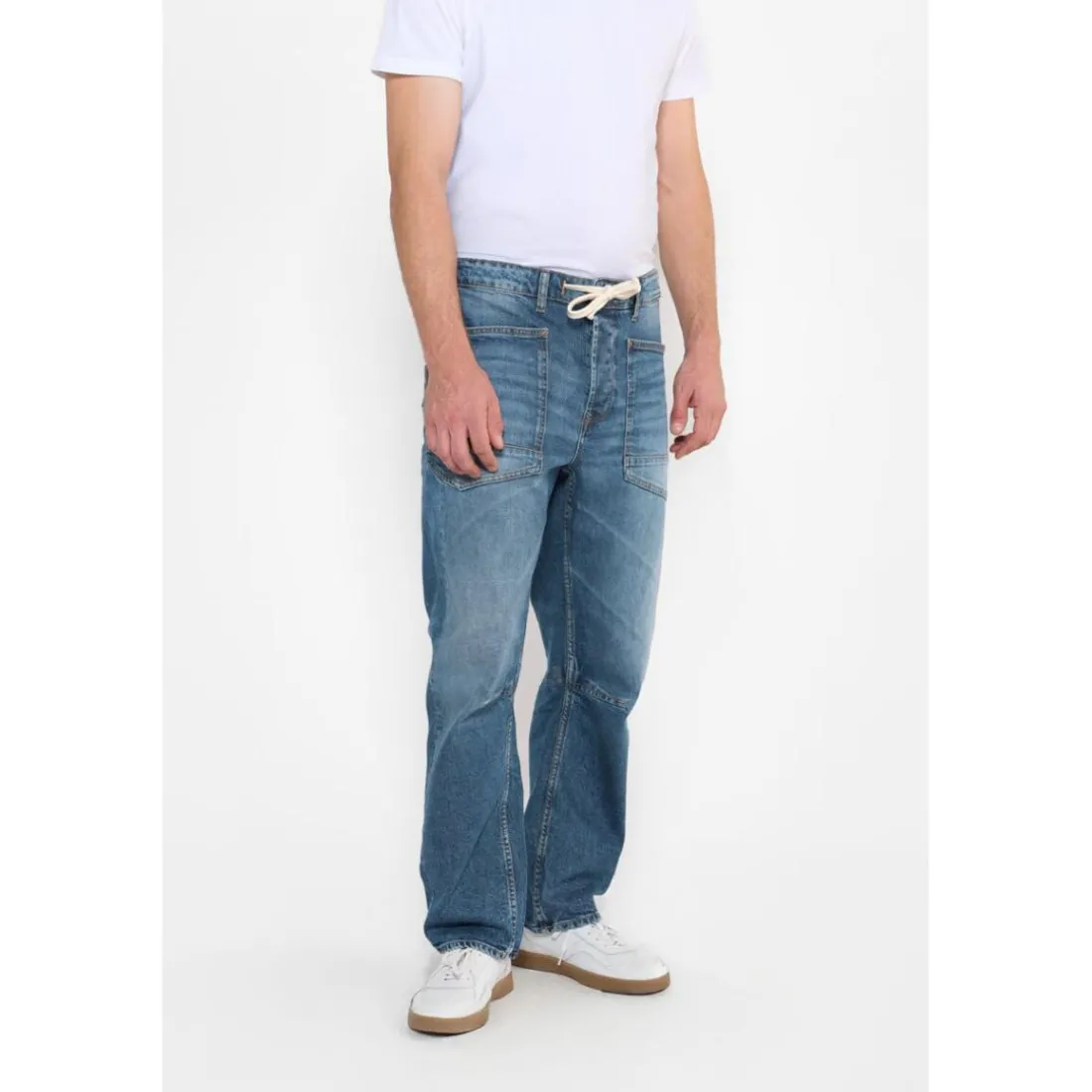 Jeans loose, large HOBO, longueur 34 bleu Van en coton
