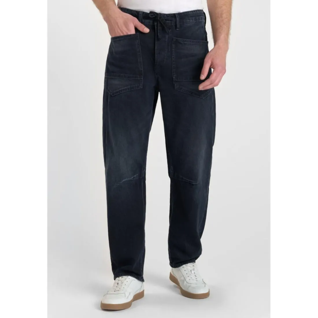 Jeans loose, large loose, longueur 34 bleu Aron en coton