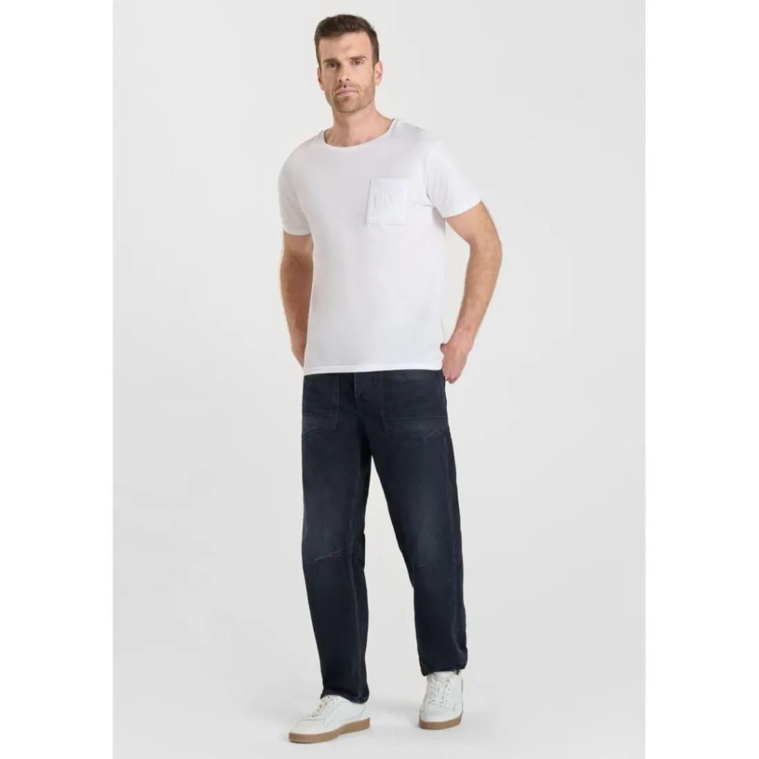 Jeans loose, large loose, longueur 34 bleu Aron en coton