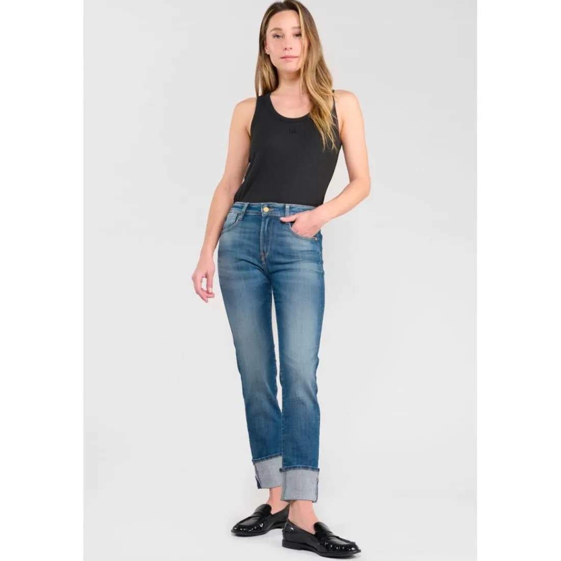 Jeans mom 400/17, 7/8ème bleu Bea en coton