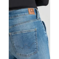 Jeans mom , 7/8ème bleu en coton Lola