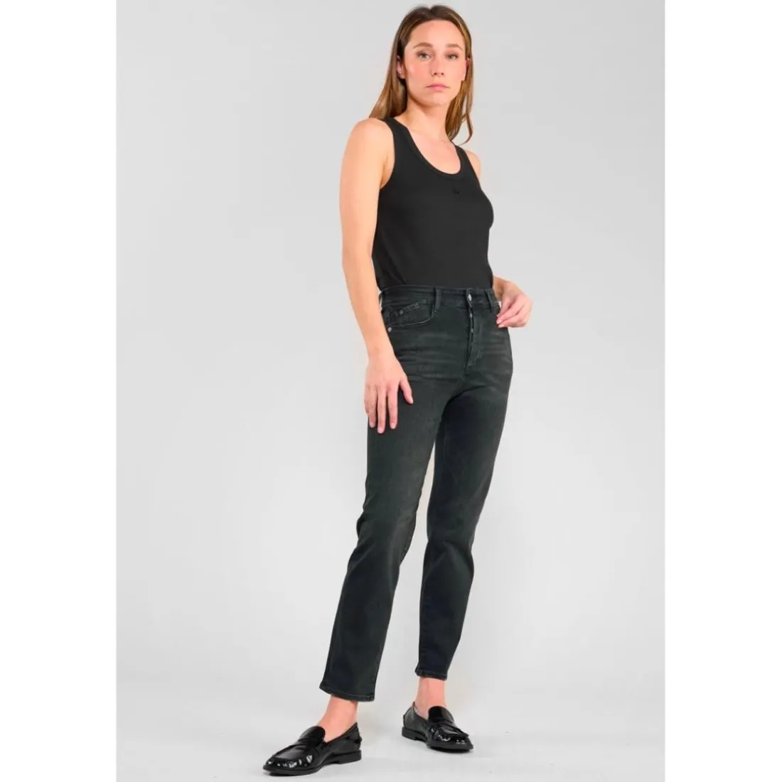 Jeans mom 400/17, 7/8ème noir Yael en coton