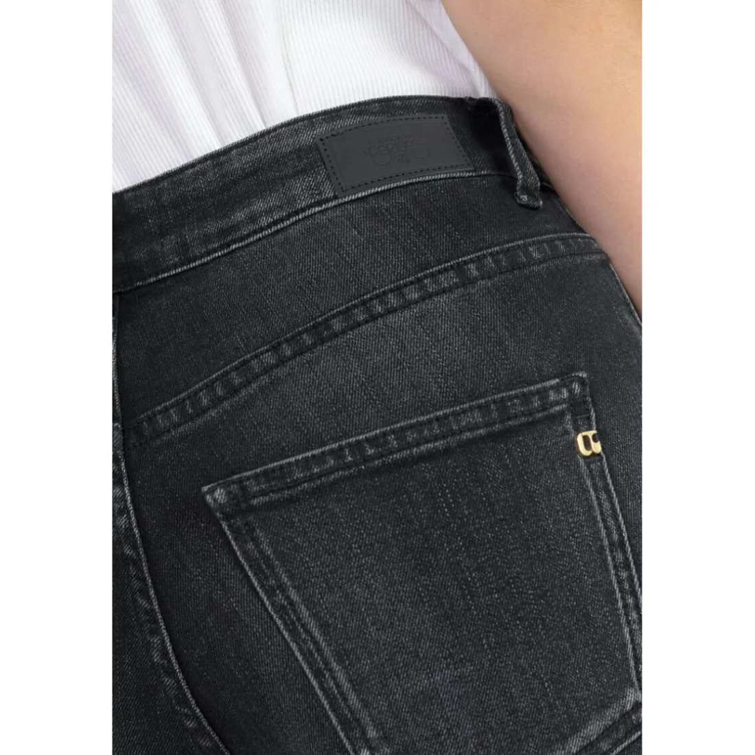 Jeans mom 400/17 mom taille haute 7/8ème, 7/8ème noir en cuir Ione
