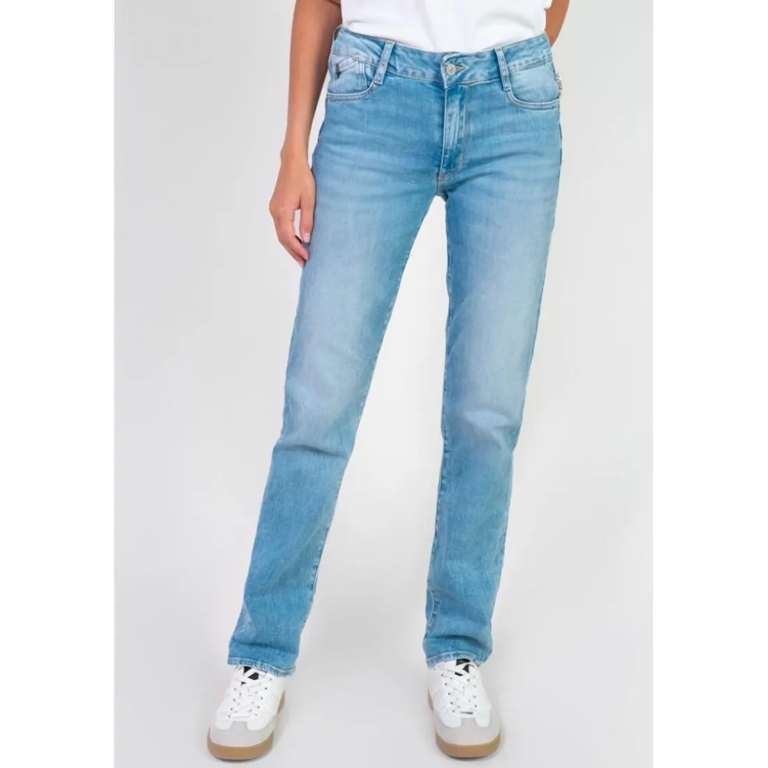 Jeans push-up regular, droit taille haute PULP, longueur 34 bleu en cuir Lise