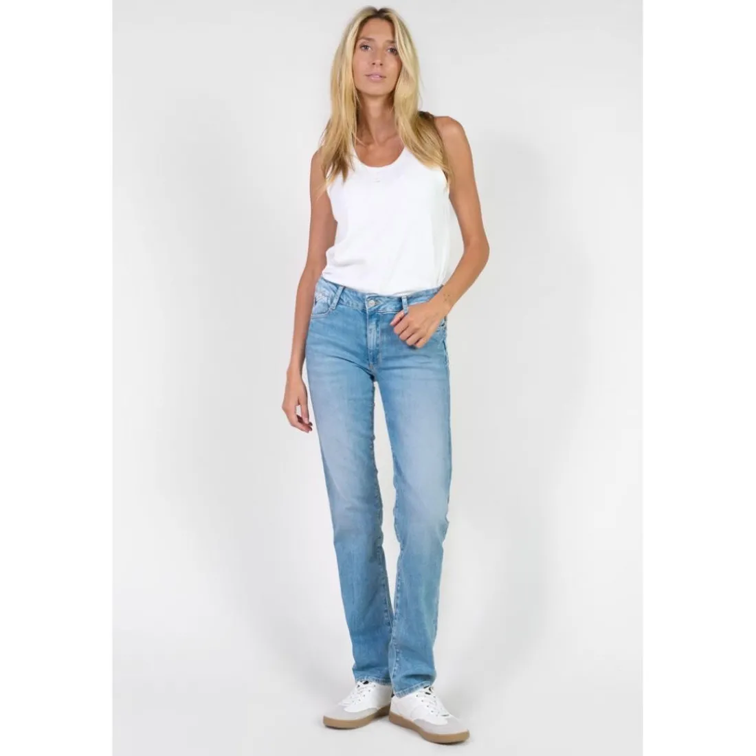 Jeans push-up regular, droit taille haute PULP, longueur 34 bleu en cuir Lise