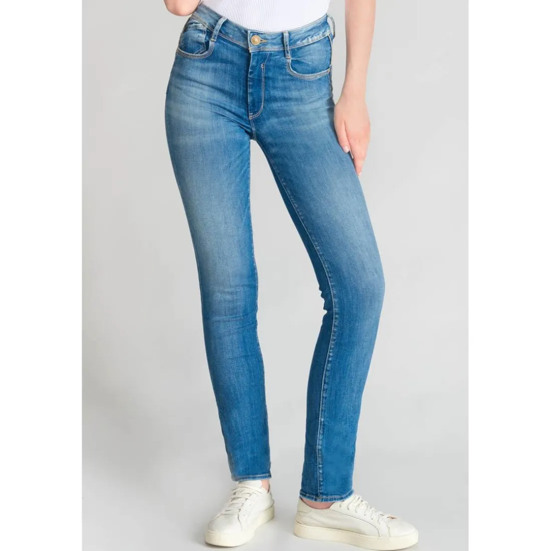 Jeans push-up regular, droit taille haute PULP, longueur 34 bleu en coton Kali