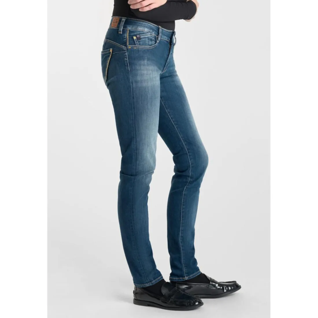 Jeans push-up slim PULP, longueur 34 bleu en coton Yule
