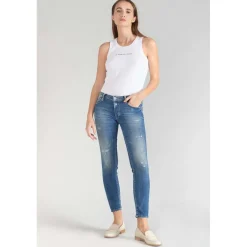 Jeans push-up slim PULP, 7/8ème bleu en coton Tara