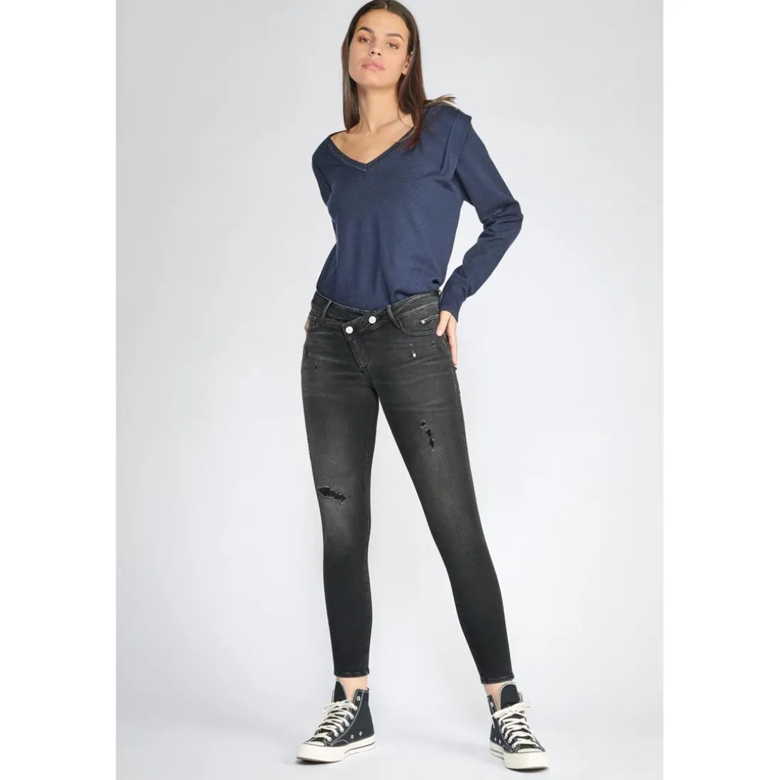 Jeans push-up slim PULP, 7/8ème noir en coton Luna