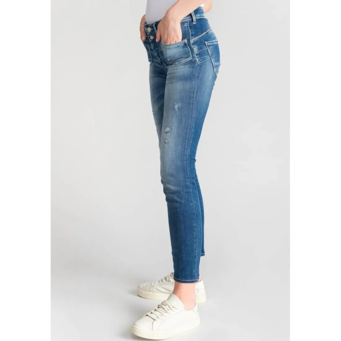 Jeans push-up slim taille haute PULP, 7/8ème bleu Agnes en coton