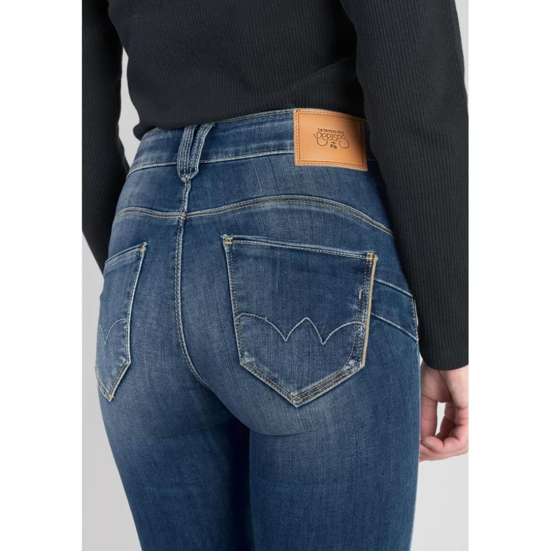 Jeans push-up slim taille haute PULP, longueur 34 bleu en coton Maya