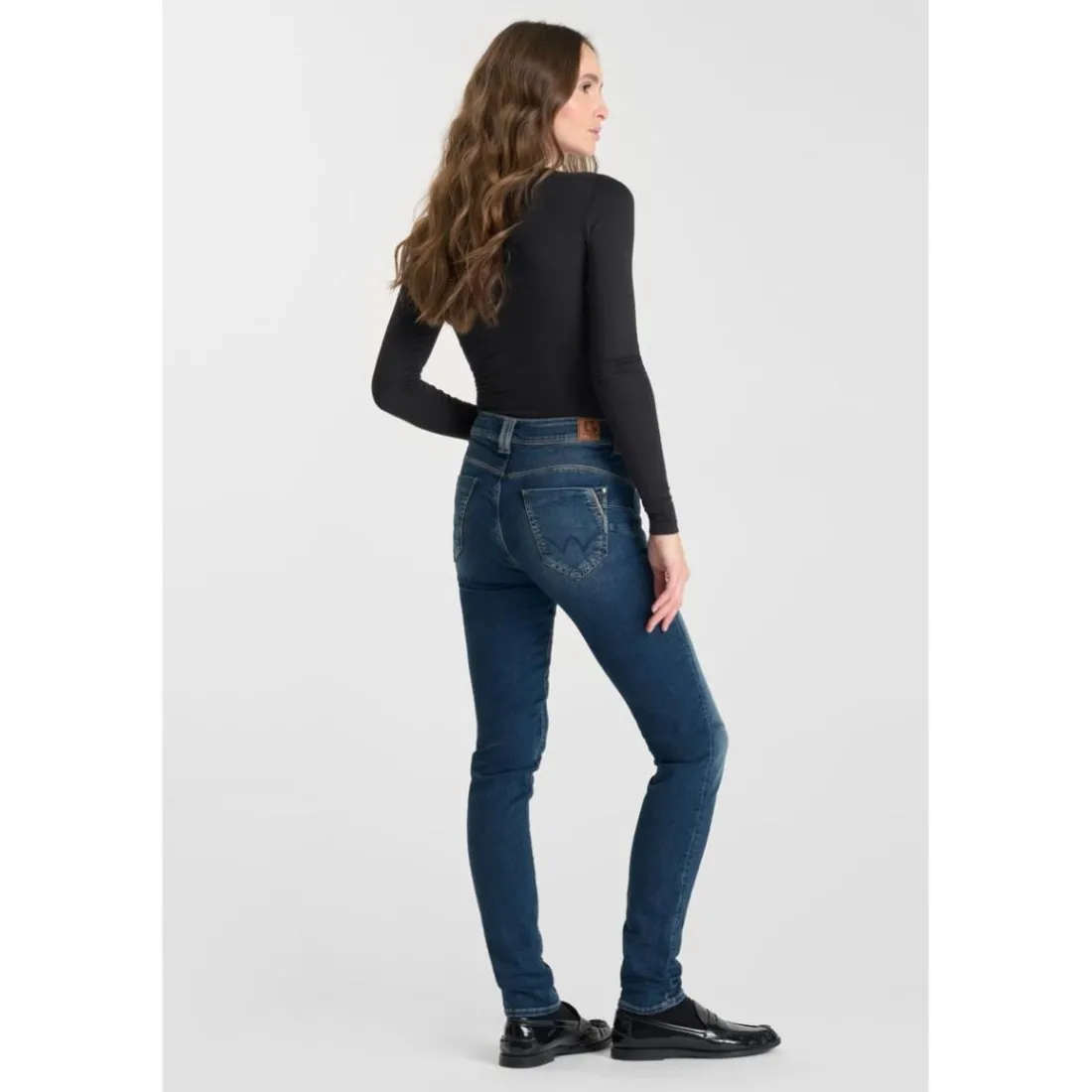 Jeans push-up slim taille haute PULP, longueur 34 bleu Noémie en coton Yara