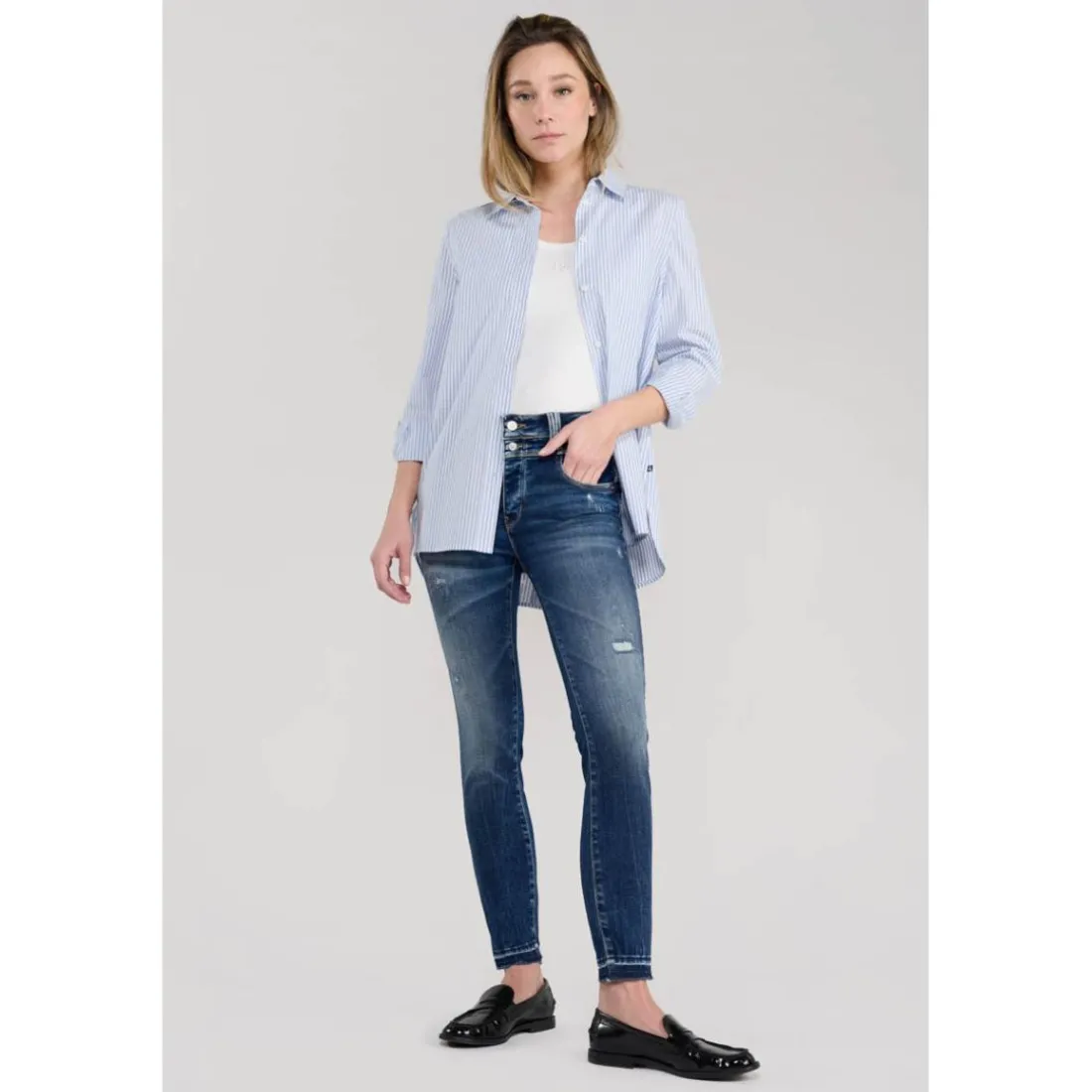 Jeans push-up slim taille haute PULP, 7/8ème bleu Lila en coton