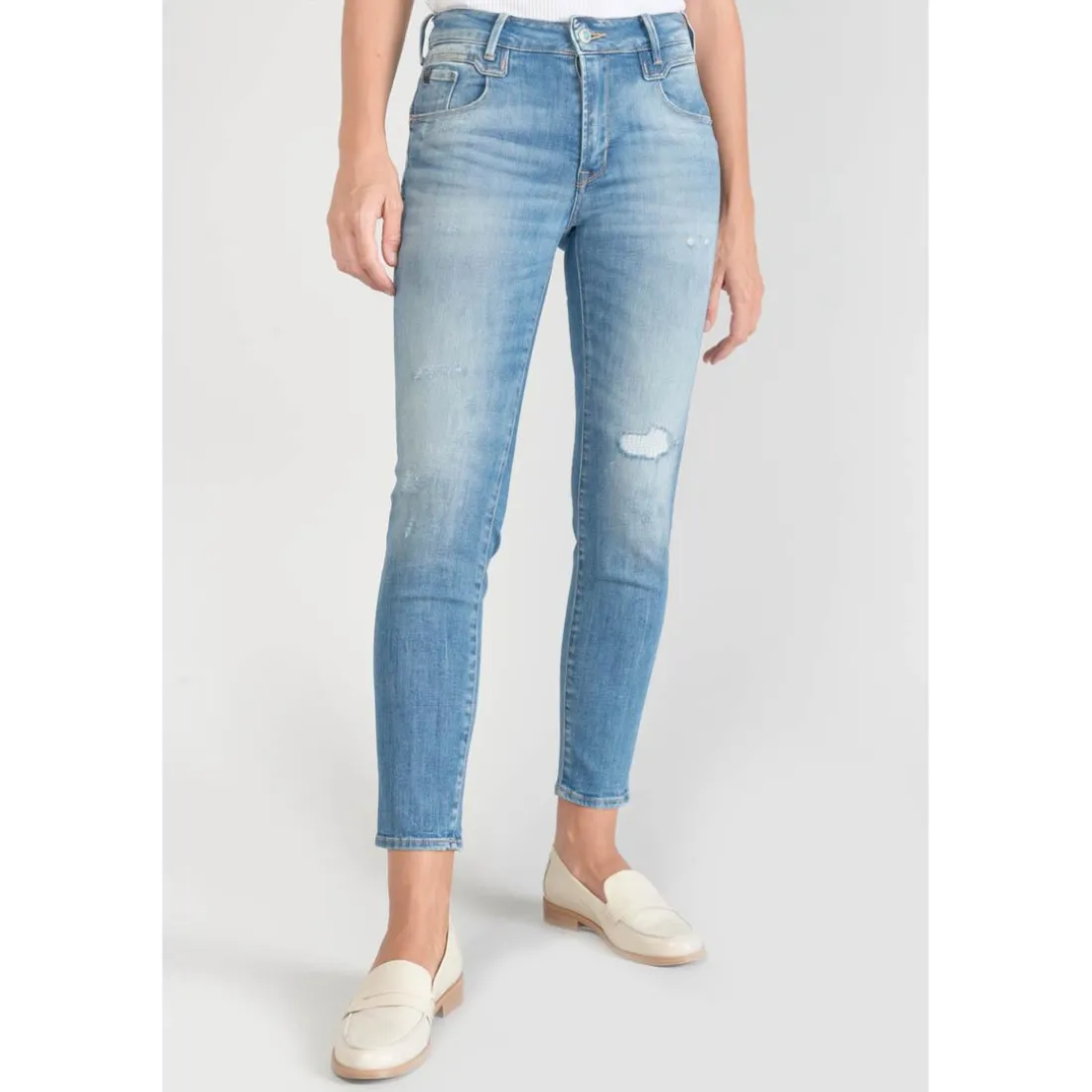 Jeans push-up slim taille haute PULP, 7/8ème bleu en coton Clio