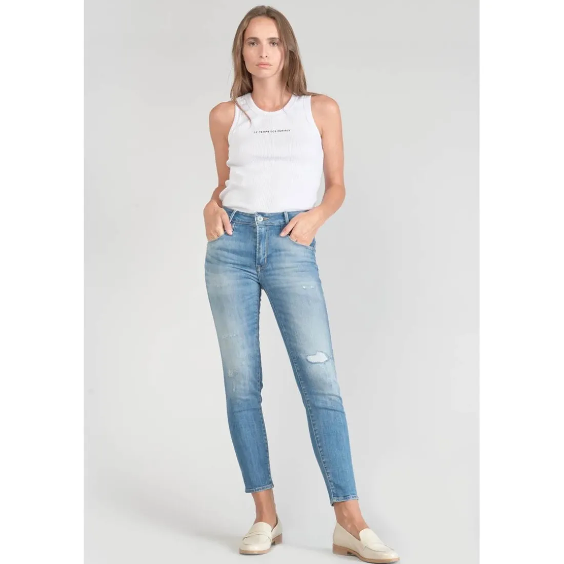 Jeans push-up slim taille haute PULP, 7/8ème bleu en coton Clio