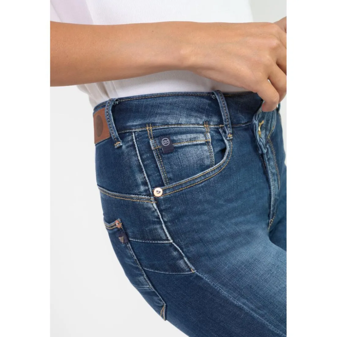 Jeans push-up slim taille haute PULP, 7/8ème bleu en coton Sloan