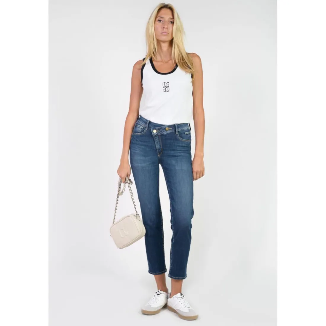 Jeans push-up slim taille haute PULP, 7/8ème bleu en coton Sloan