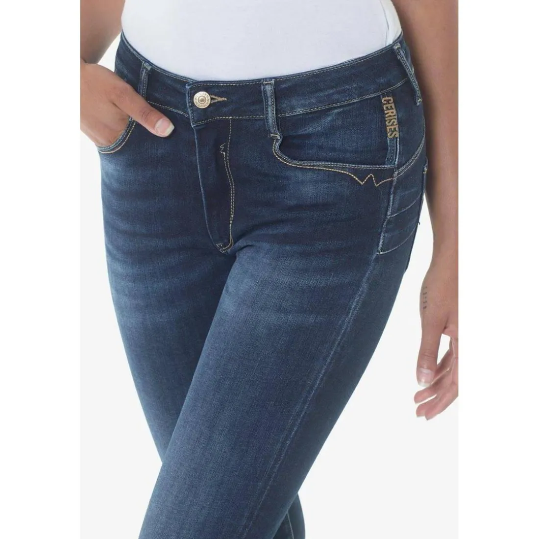 Jeans push-up slim taille haute PULP, 7/8ème bleu en coton Ines