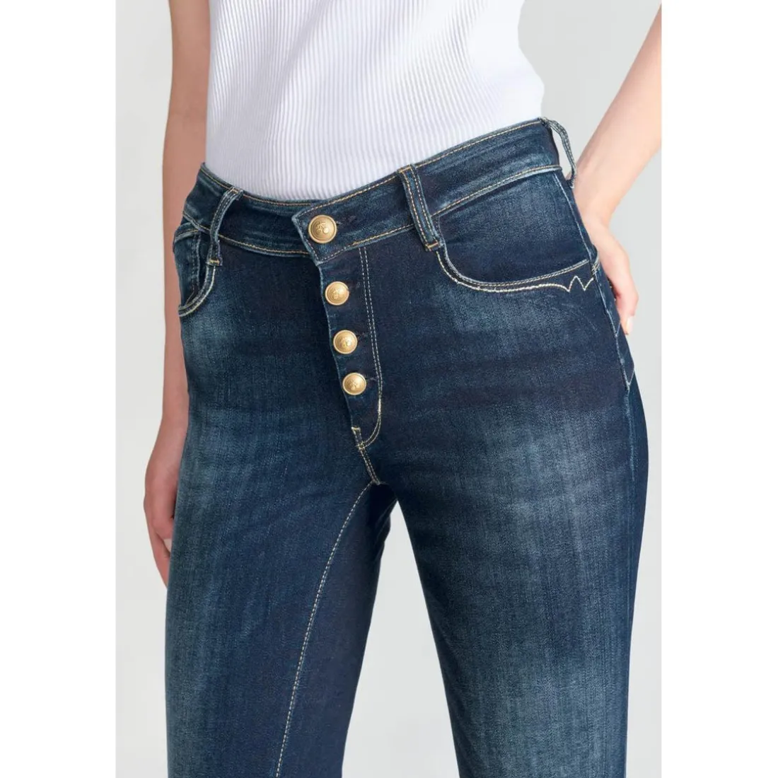 Jeans push-up slim taille haute PULP, longueur 34 bleu en coton Lola