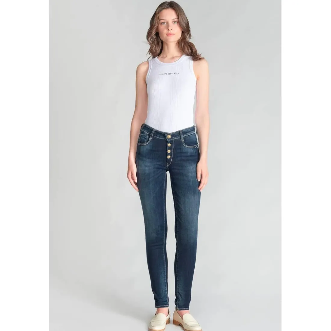 Jeans push-up slim taille haute PULP, longueur 34 bleu en coton Lola