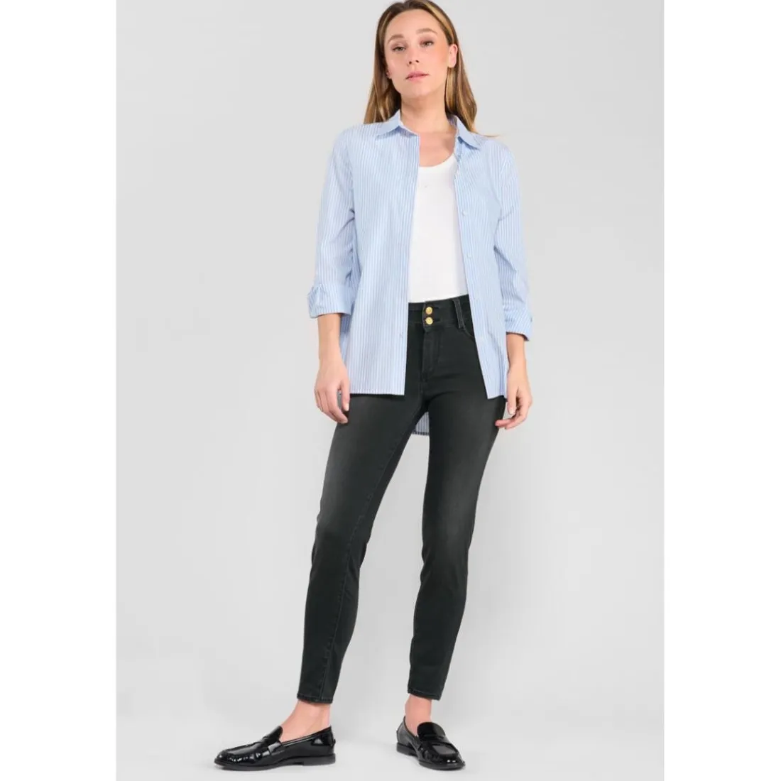 Jeans push-up slim ULTRA PULP, 7/8ème noir Ruby en coton