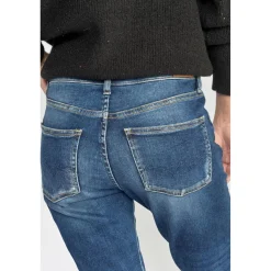 Jeans regular, droit 400/17 mom taille haute 7/8ème bleu en coton